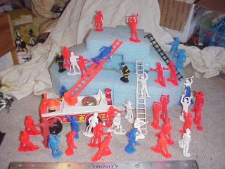 Big Lot Toy firemen Fire Truck Ladders etc Tim Mee MPC Remco Other 