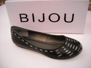 bijou black silver woven ballet flats shoes 5 5 new