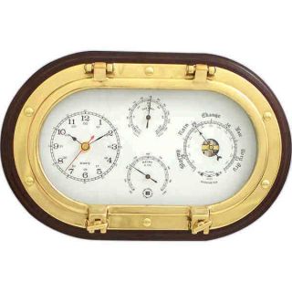Bey Berk Oval Brass Porthole Clock Weather Station New