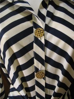 Bianca Coletti Black and White Striped Silk Shirt Dress M New $275 Ret 