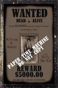 Billy The Kid Wanted Dead or Alive Reward Poster