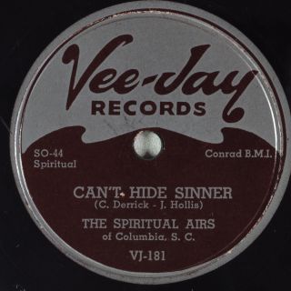 Hear 78 rpm Black Gospel THE SPIRITUAL AIRS of S.C Cant Hide Sinner 