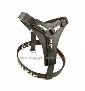 Large Brown Real Leather Dog Harness Terrier Rottweiler Pitbull Boxer 