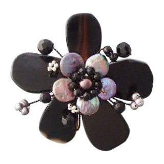 black agate flower stone coin pearl cuff bracelet bracelets handmade 