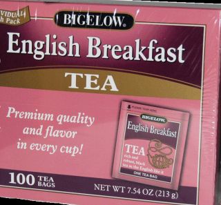 Bigelow 100 English Breakfast Tea Bags Foil SEALED 2014
