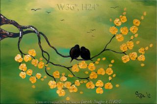 GS Abstract Modern Birds Asian Painting Art Original Blossom Tree 36 