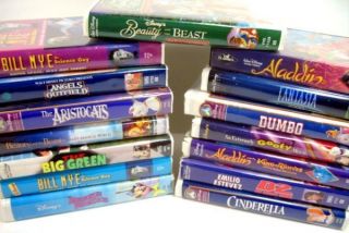   VHS Tapes Lot of 15 Aladdin Aristocats Bill Nye Fantasia Dumbo