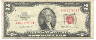 1953 Red Seal 2 Dollar Bill R Good Condition
