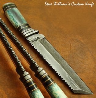 Steve William 1 of A Kind Custom Damascus Tanto Style Knife Fossil 