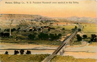 Medora Billings County North Dakota 1908 Aerial View Town Railroad 