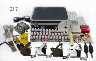 Tattoo Kit 4 Gun 40 Ink Power Supply Set Equipment C17