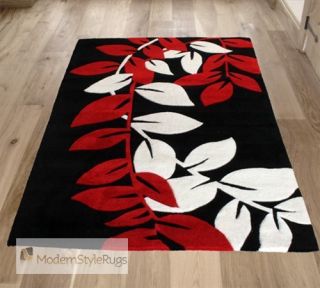 Black Red and White Leaves New Pattern Rug 3 Sizes