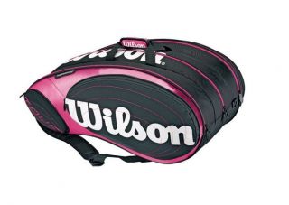 Wilson 12 Tour 15X Tennis Bag Black Pink White 15 Rackets 2 LG side 