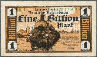 Germany Railway Karlsruhe 1 Billion Trillion Mark 1923 PS1277 Train 