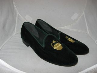 Zalo Classic Green Velvet Gold Basket Smoking Slippers Loafers Flats 