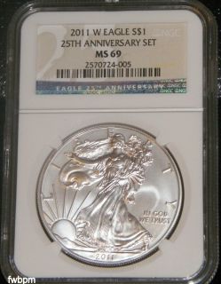   25th Anniversary Set American Silver Eagle MS69 NGC Blue Label
