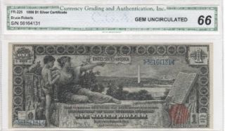 Silver Certificate 1896 FR225 Bruce Roberts CGA Gem UNC 66 