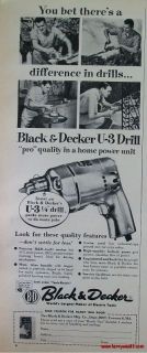 Black Decker U 3 Drill Vintage 1957 Advertisement
