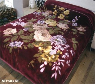 Flowers Burgundy Double Sided Blanket King Size Koyo Brand New