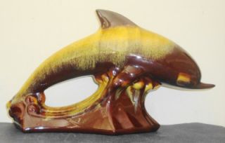 harvest gold blue mountain pottery large dolphin