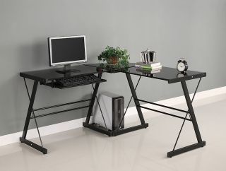Black 3 Piece L Shaped Corner Office Computer Desk