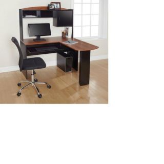 Shaped Desk Hutch Computer Office Black Cherry Wood Finish 