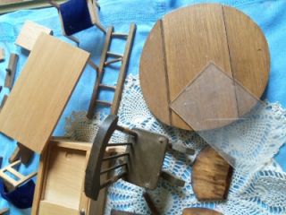 Lot Vintage Wooden Dollhouse Furniture Some Repair Some Parts Great 