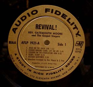   1960 Gatemouth Moore Blues Gospel Lp Revival Audio Fidelity Label 1921