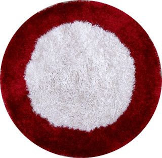 Red White Modern Round Shaggy Shag 4x4 Area Rug Carpet