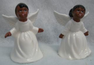 Black ANGEL BELL pair ornament Christmas african american boy girl 