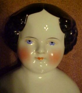 Vintage Large Blue Eye Black Hair China Doll Head Center Part 8