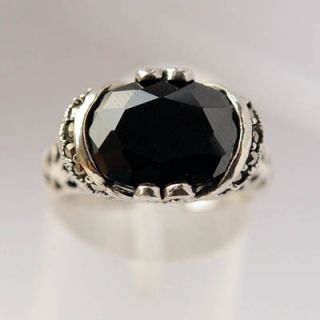   marcasite design with beautiful black onyx stone sterling silver ring