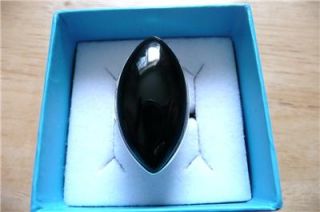 Large Black Onyx Marquise 925 Sterling Silver Cabochon Ring Sz N US Sz 