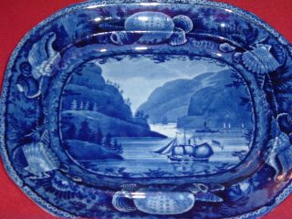   Staffordshire Dark Blue Highlands Hudson River New York Platter 1825