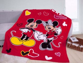 Mickey and Minnie Mouse Red Mink Blanket Quilt Bed Sheet Queen Size 