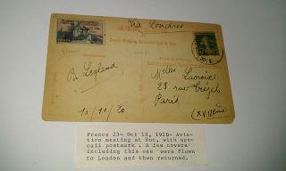 1920 France Aviation Meet at Buc Post Card Flight Via London Signed B 