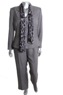 Le Suit New Majestic Courtyard Gray Flat Front Two Piece with Scarf 