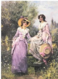 ladies in garden hats fabric block
