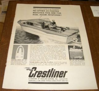1950s Crestliner Boat Magazine Ad 20 Foot Inboard Out