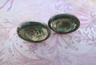 Huge Antique 1940s Taxco Sterling Silver Abalone Mens Cufflinks 14 6 