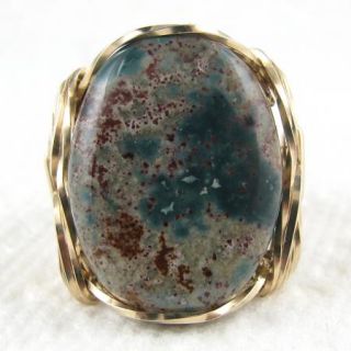 Bloodstone Heliotrope Cabochon Ring 14k Rolled Gold