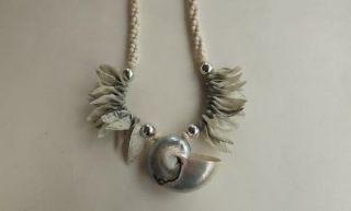 VTG BIG COUTURE IRIDESCENT NAUTILUS SHELL NECKLACE~MOP & SPIKY 