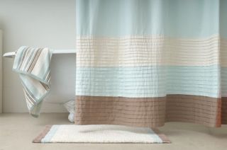 DKNY Color Block Blue Brown Fabric Shower Curtain Nip 