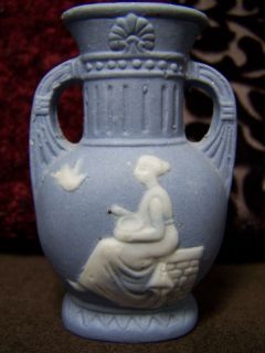 Greek Relief Blu Jasperware Miniatur Urn Occupied Japan