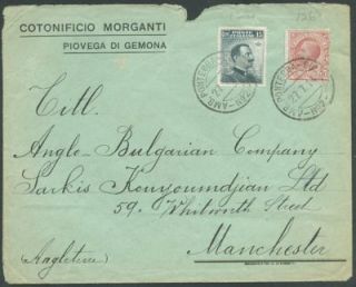 Italy to Great Britain Ponteba Bologna Ambulant Cover 1914 VF