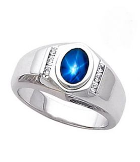 Mens Lab Created Blue Star Sapphire Accented Ring Solid Sterling 