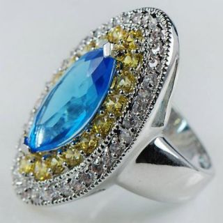 Blue Topaz Jewelry Ladys 14k White Gold Filled Gemstone Ring Sz 9 
