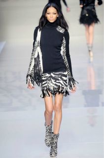 1076 New BLUMARINE Runway Swarovski Crystals Zebra Stretch Wool Skirt 
