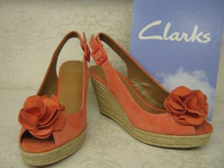 Clarks Sinitta Bahama Coral Suede Leather Smart Wedge Sandals