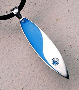 Surfboard Yin Yang Surf Board Pewter Pendant w Choker